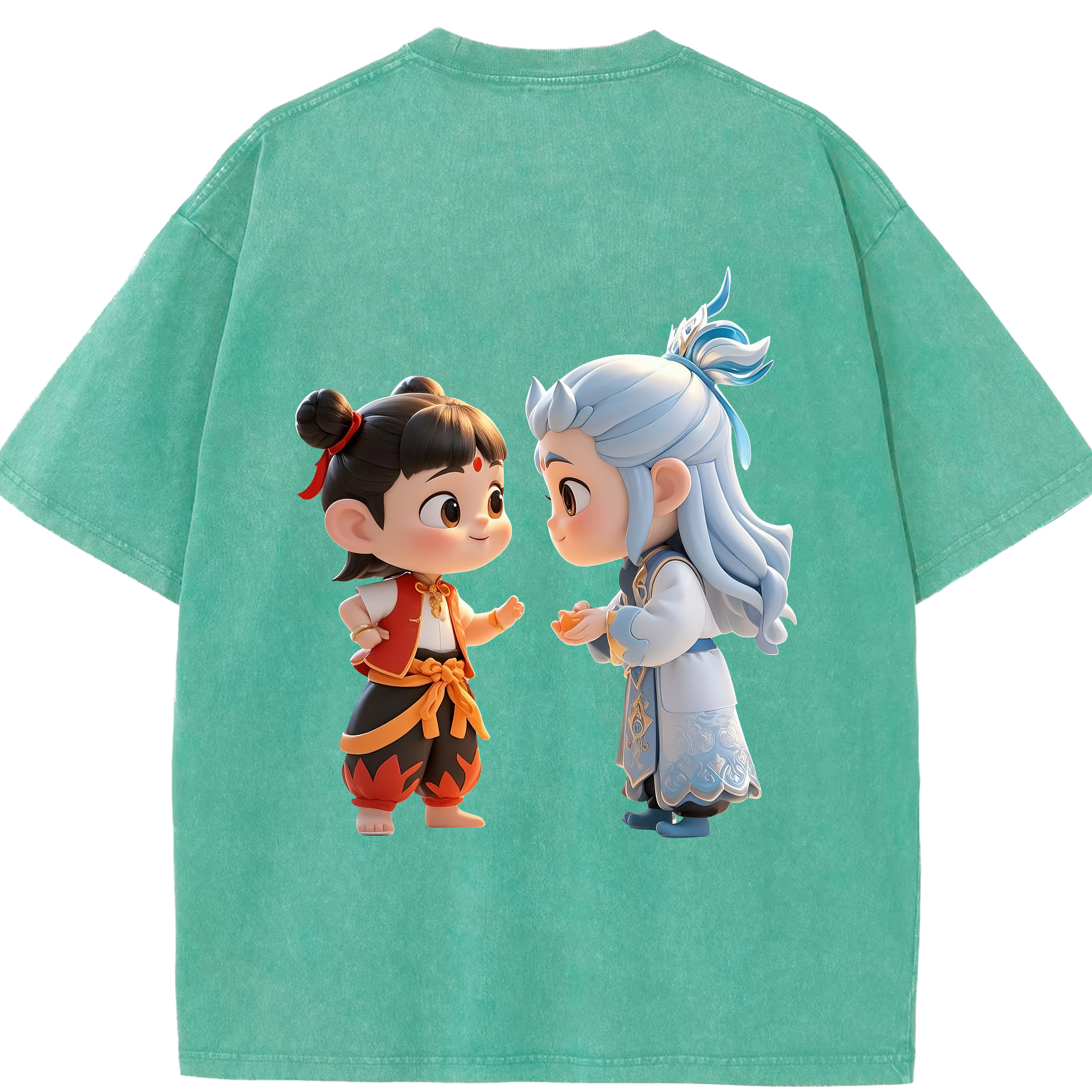 （画像用） Ne Zha 2 ナタ 魔童の大暴れ 綿100% ヴィンテージ風 半袖Tシャツ（背面プリント）